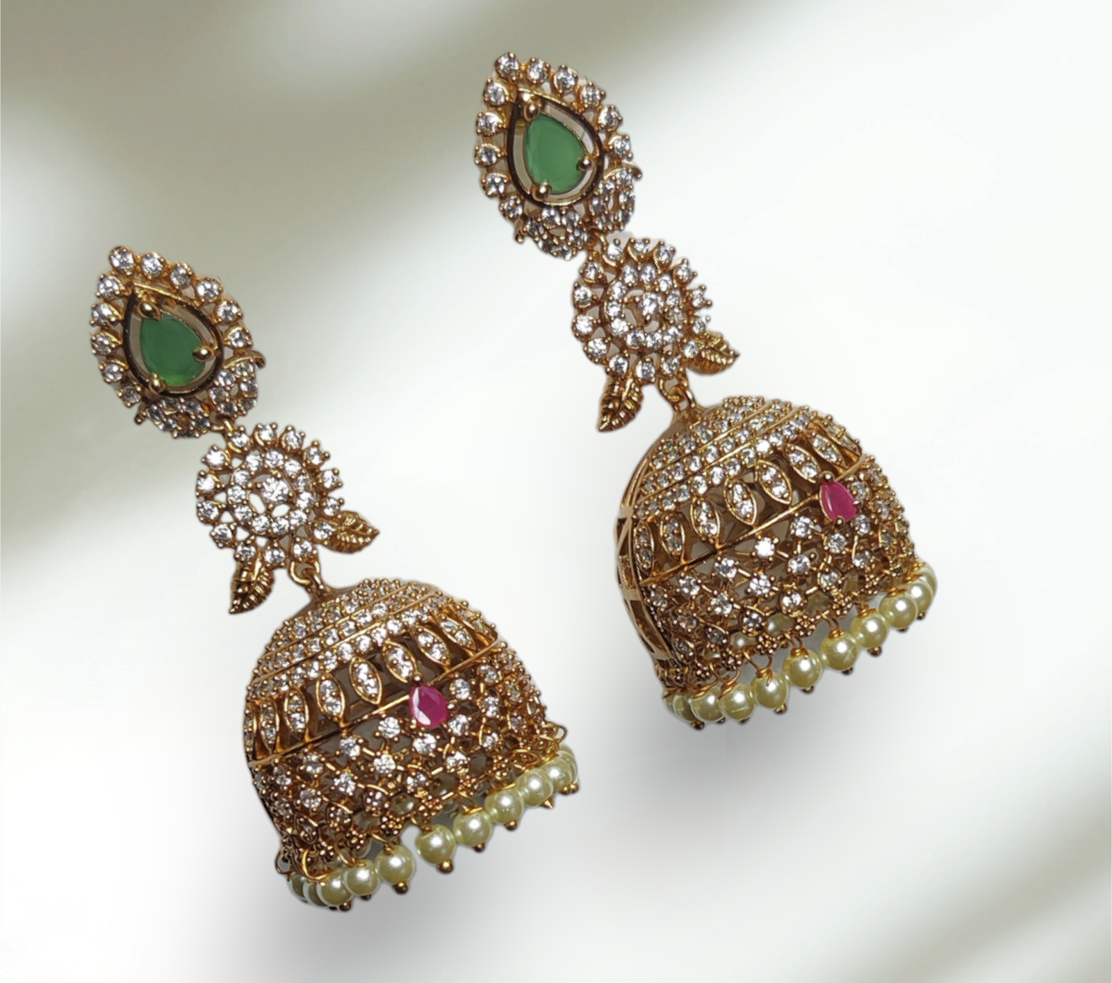 Shaina Gold AD Chandbali Earrings - Three Variations